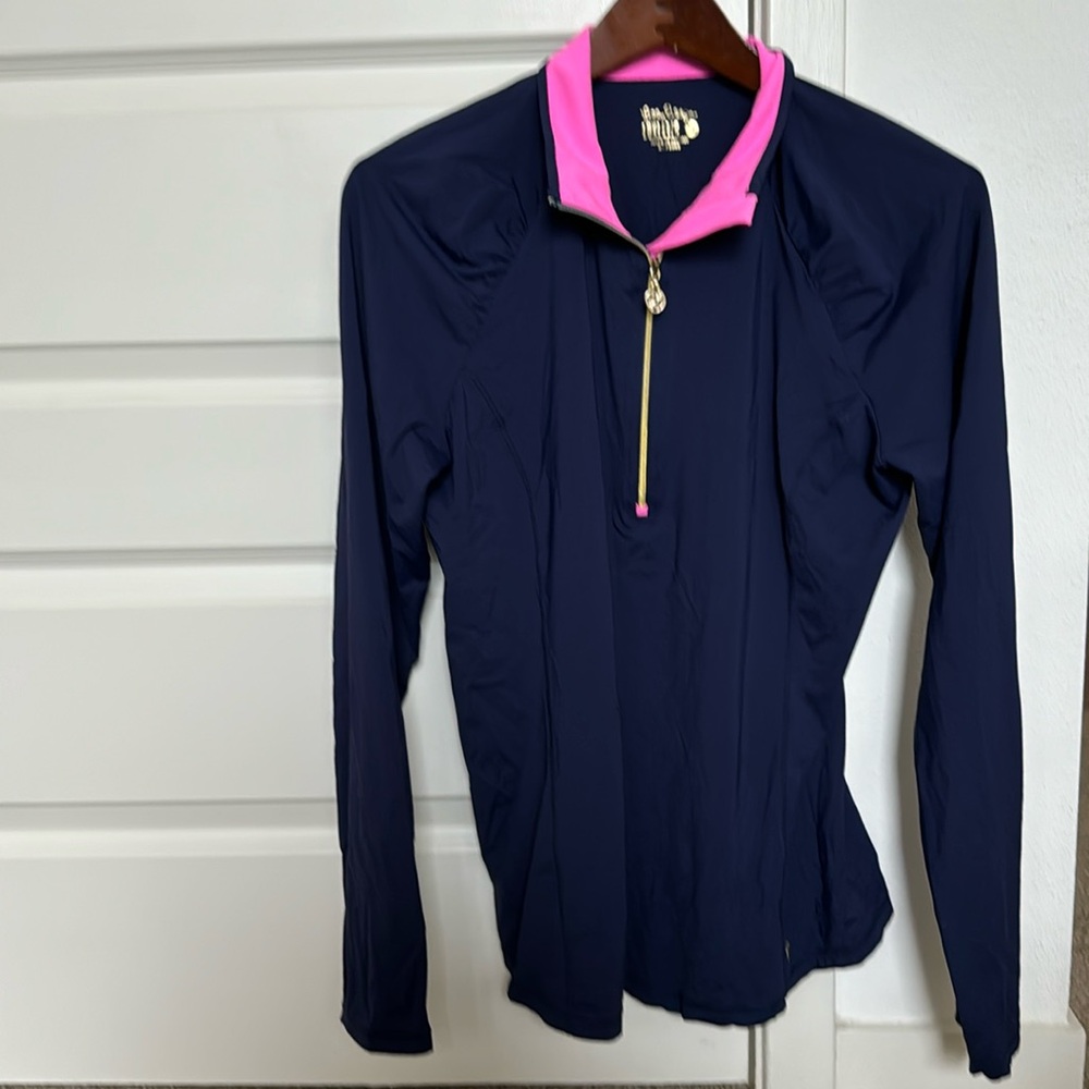 Lilly Pulitzer SPF 50 top. Zip neck. Navy with pink.
